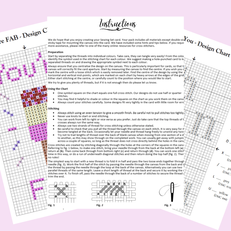 Image of what The Sewing Set's cross stitch pattern design charts and instructions look like