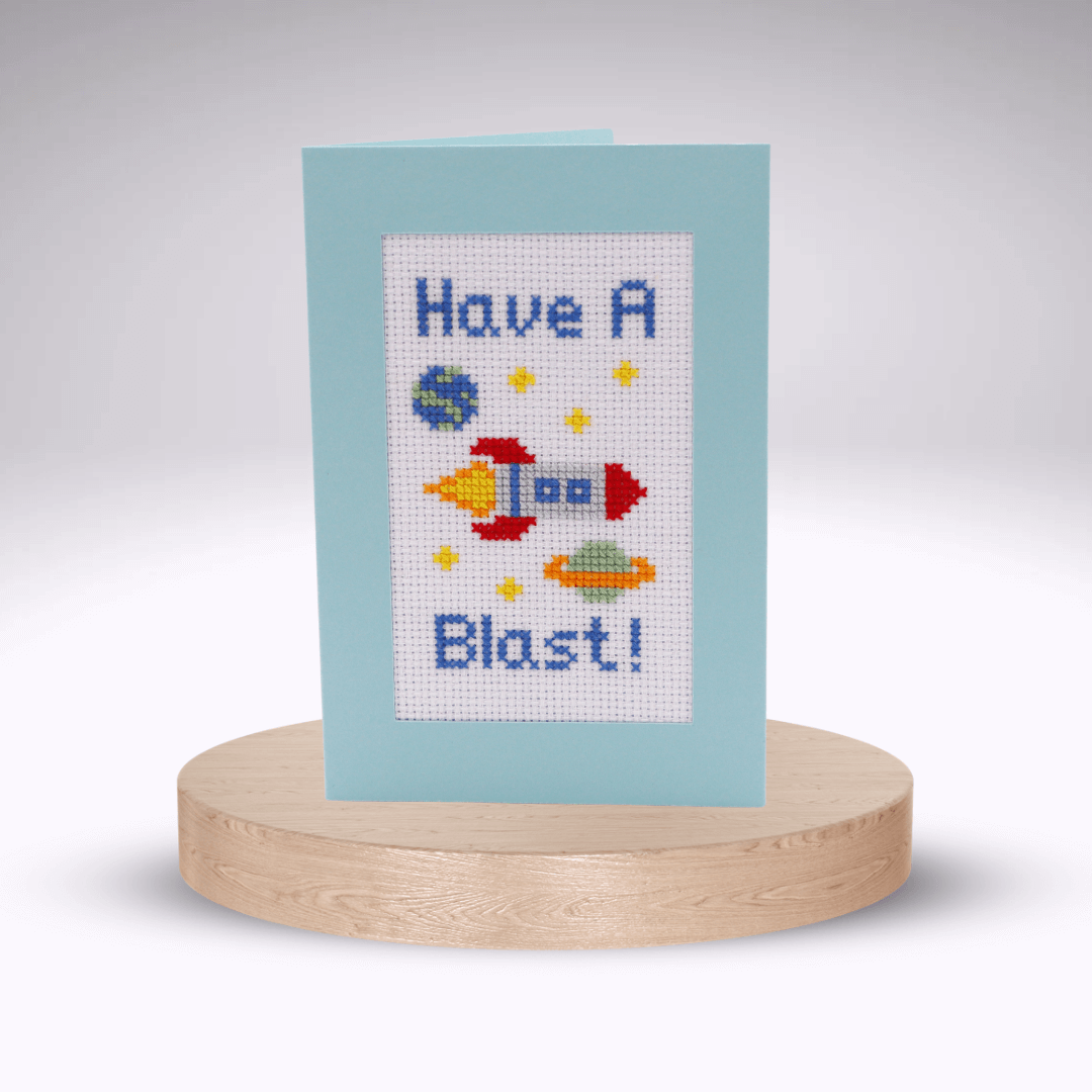 Have A Blast Cross-stitch Card Kit. Blue aperture card.