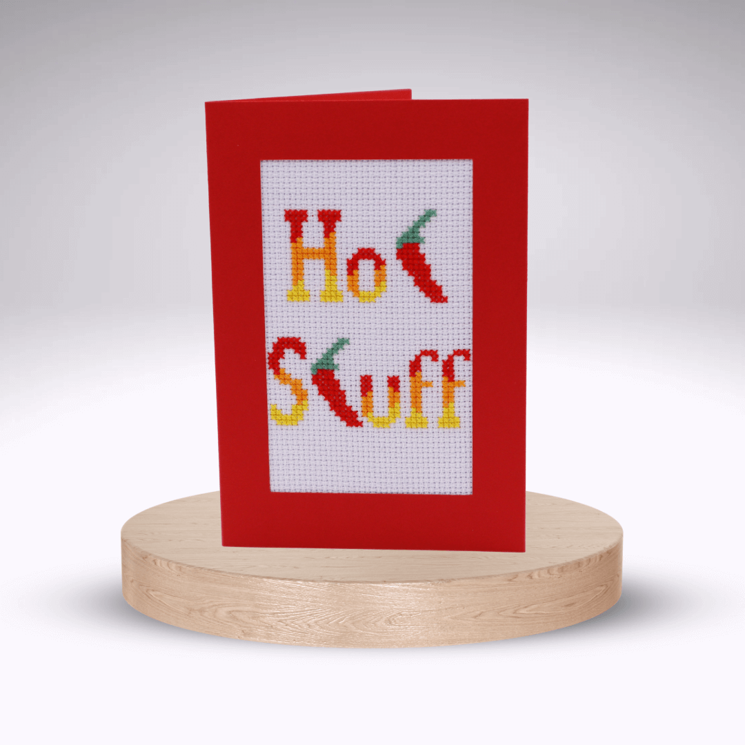 Hot Stuff Cross-stitch Card Kit. Red aperture card.