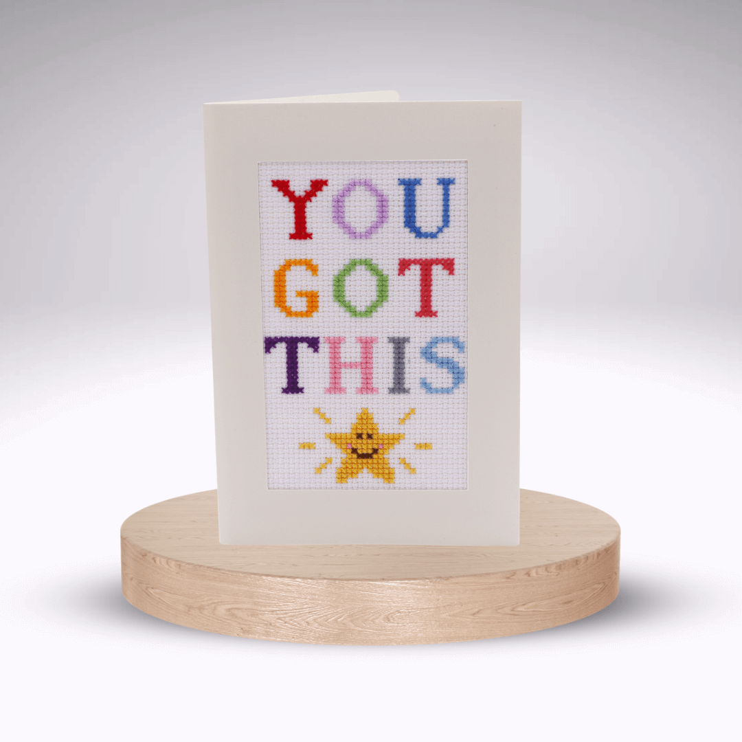 You Got This (Star Design) Cross-stitch Card Kit. Cream aperture card.