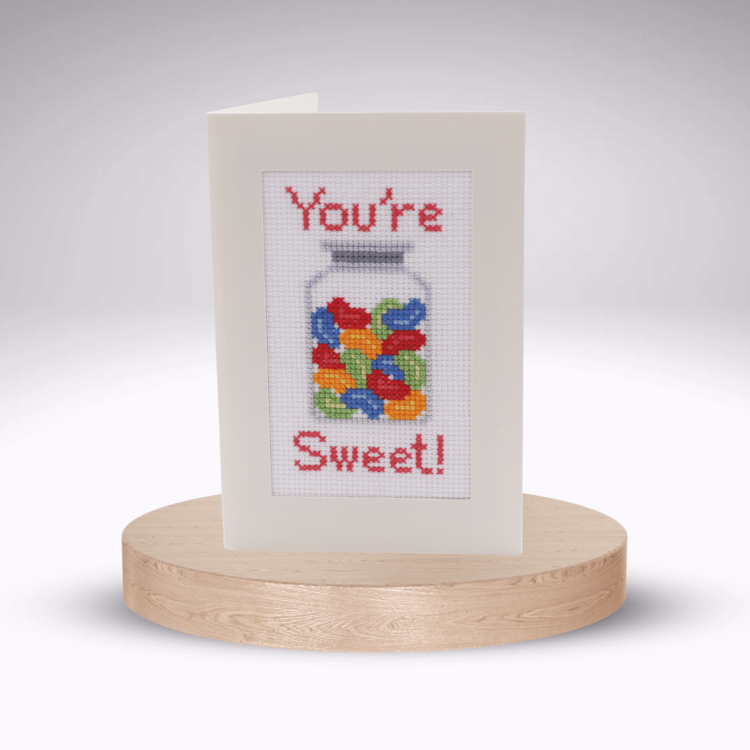 You're Sweet Cross-stitch Card Kit. Cream aperture card.