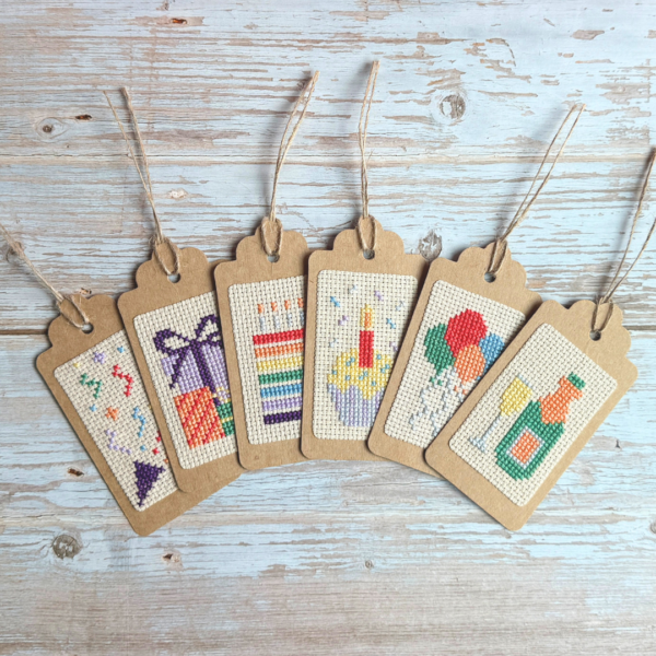 Occasion tags - streamer, present, cake, cupcake, balloons and champagne