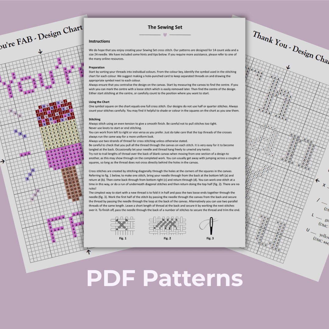 Image of what The Sewing Set's cross stitch pattern design charts and instructions look like