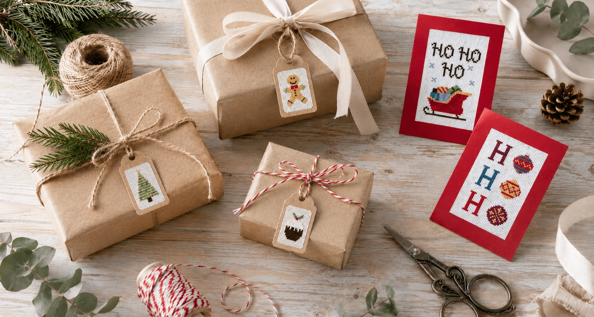 Christmas scene of cards and tags